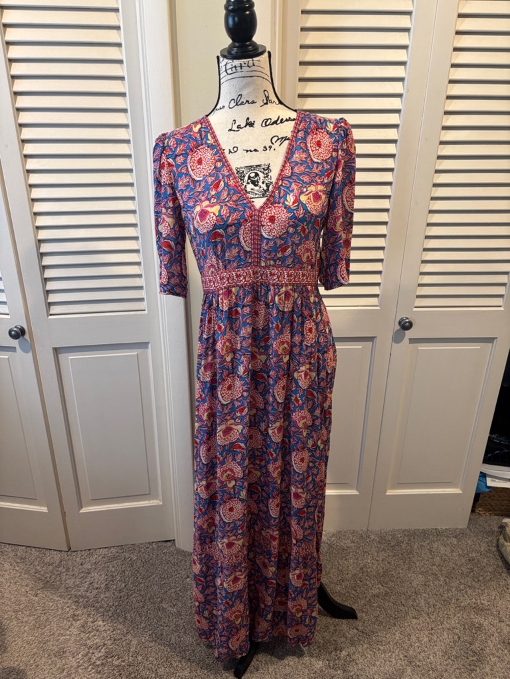 ba&sh Blue and Pink Floral V-Neck Maxi Dress